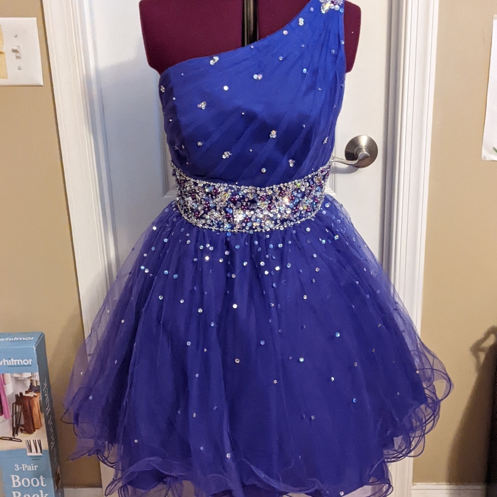 Mori Lee Purple One Shoulder Cocktail Dress